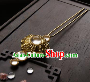 Chinese Ancient Ming Dynasty Queen Lotus Hairpins Golden Hair Clip Traditional Hanfu Hair Accessories for Women