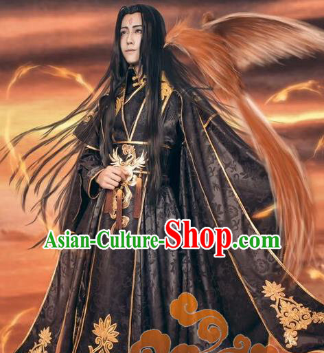 Custom Chinese Ancient Cosplay Taoist Priest Swordsman Black Clothing Traditional Royal Highness Costume for Men