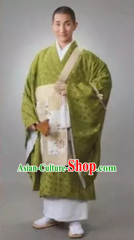 Ancient Asian Japanese Light Green Shinto Enlightenment Robes Monk Costumes
