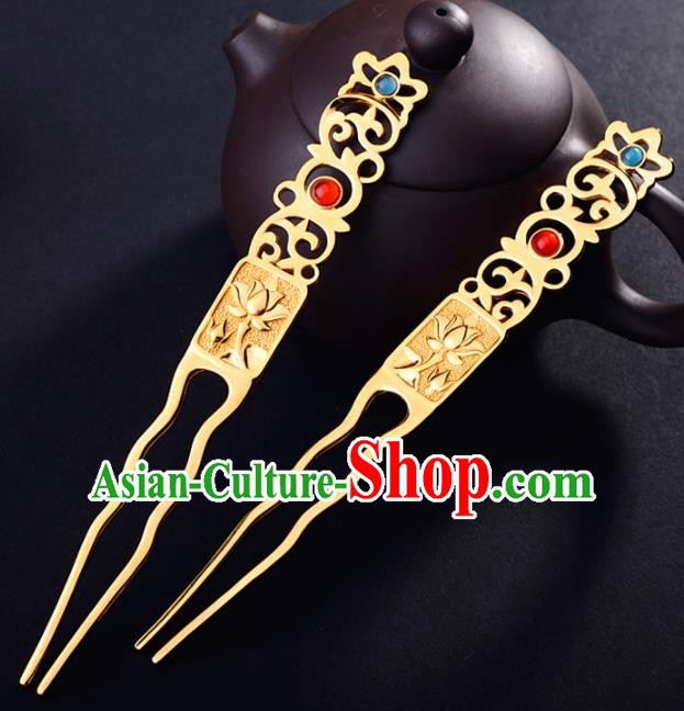 Chinese Ancient Princess Hair Clip Golden Hairpins Traditional Handmade Hanfu Hair Accessories for Women