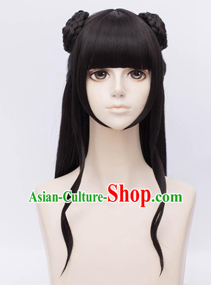 Customized Chinese Cosplay Young Lady Wigs Ancient Swordswoman Hair Accessories Wig Sheath