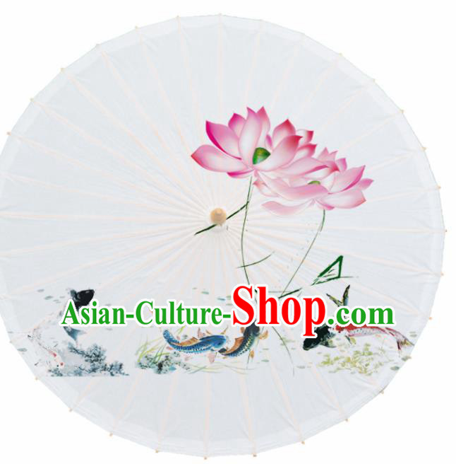 Chinese Traditional Printing Fishes Lotus Oil Paper Umbrella Artware Paper Umbrella Classical Dance Umbrella Handmade Umbrellas