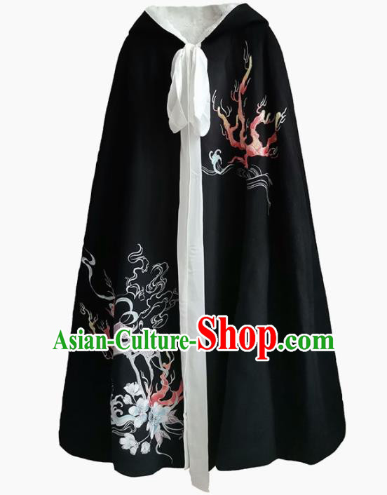 Chinese Ancient Hanfu Embroidered Black Cloak Traditional Ming Dynasty Princess Costumes for Women