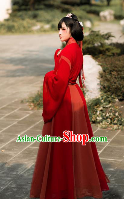 Chinese Traditional Jin Dynasty Palace Lady Costumes Ancient Drama Princess Red Hanfu Dress for Women