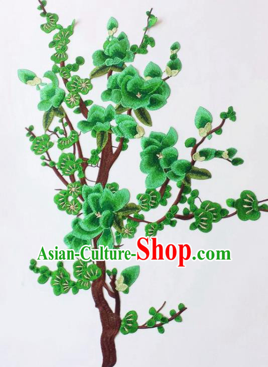 Chinese Traditional Embroidery Green Plum Blossom Applique Embroidered Patches Embroidering Cloth Accessories