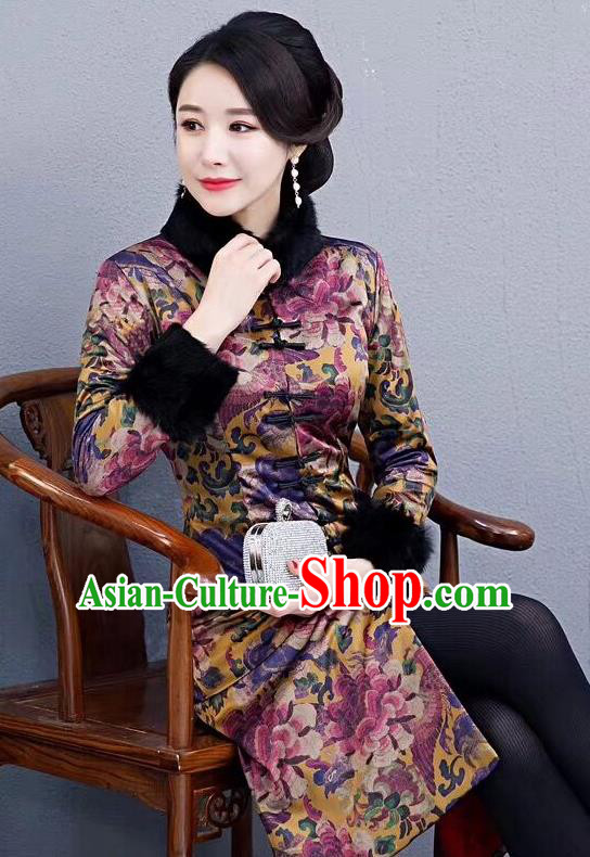 Chinese Traditional Mother Purple Coat National Costume Tang Suit Cotton Wadded Jacket for Women
