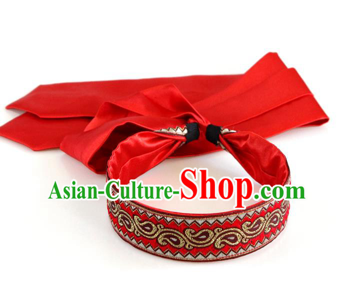 Traditional Chinese Ethnic Red Silk Ribbon Hair Clasp Mongol Minority Headband Mongolian Dance Hair Accessories