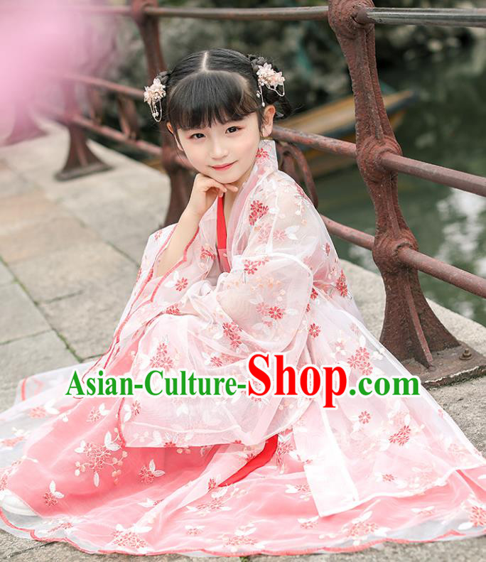 Chinese Traditional Tang Suit Hanfu Dress Ancient Princess Costumes Stage Show Girl Cloak Blouse and Skirt Apparels for Kids