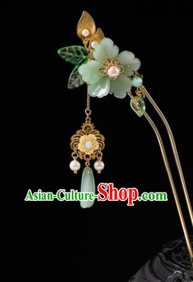 Chinese Classical Green Plum Hair Clip Hanfu Hair Accessories Handmade Ancient Princess Tassel Hairpins for Women