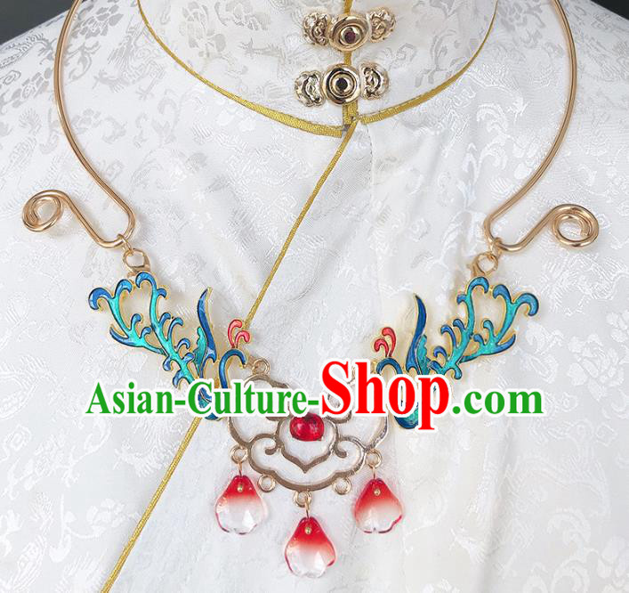 Chinese Handmade Ming Dynasty Cloisonne Phoenix Necklet Classical Jewelry Accessories Ancient Hanfu Necklace for Women