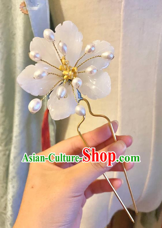 Chinese Classical Pearls Hair Clip Women Hanfu Hair Accessories Handmade Ancient Ming Dynasty White Flowers Hairpin