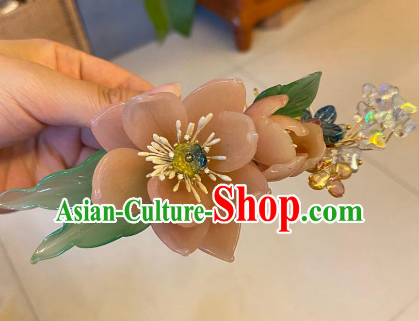 Chinese Ancient Palace Lady Hairpins Hair Accessories Handmade Pink Plastic Lotus Hair Comb