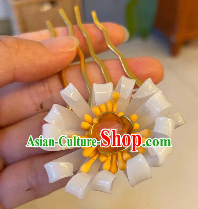 Chinese Ancient Palace Lady Flower Hairpins Hair Accessories Handmade White Plastic Chrysanthemum Hair Comb