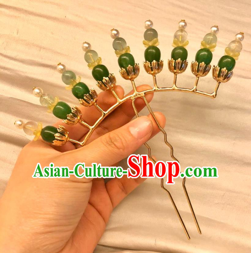 Chinese Ancient Court Empress Aventurine Beads Hairpins Hair Accessories Handmade Ming Dynasty Palace Hair Stick