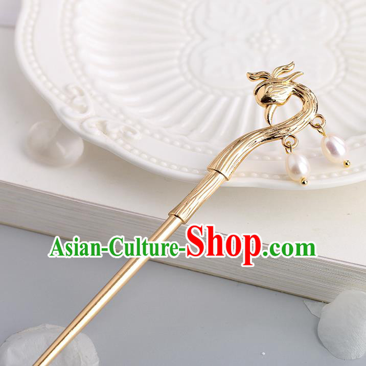 Chinese Classical Palace Golden Bird Hair Sticks Handmade Hanfu Hair Accessories Ancient Ming Dynasty Princess Hairpins