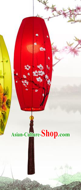 Chinese Traditional Painting Plum Blossom Red Lanterns Handmade Hanging Lantern New Year Classical Palace Lamp
