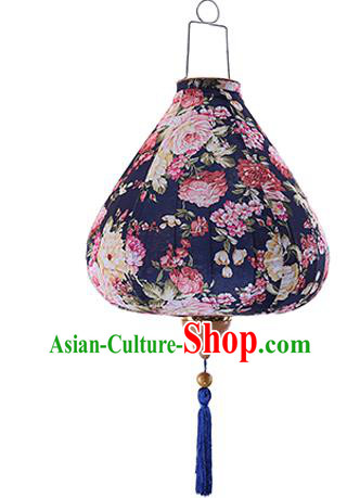 Chinese Traditional Printing Roses Navy Palace Lanterns Handmade Hanging Lantern Classical Festive New Year Satin Lamp