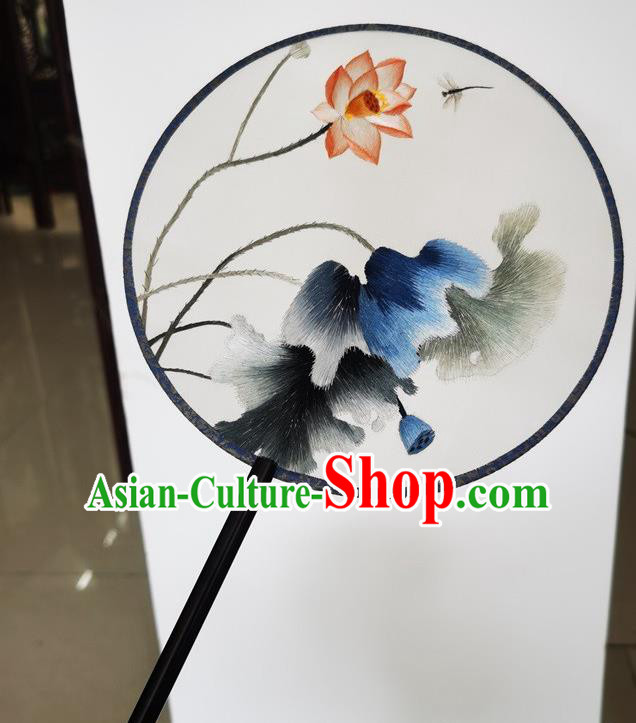 China Suzhou Round Fan Ancient Princess Palace Fan Embroidery Lotus Silk Fan Handmade Double Side Fans