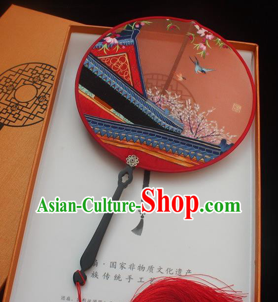 China Handmade Embroidery Double Side Fan Princess Fan Traditional Embroidered Palace Fan Red Silk Round Fans