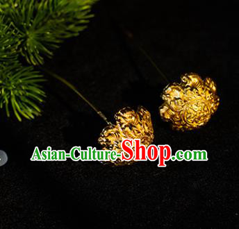 Ancient China Empress Golden Carving Hanfu Hair Stick Handmade Hair Accessories Traditional Tang Dynasty Gilding Hairpin