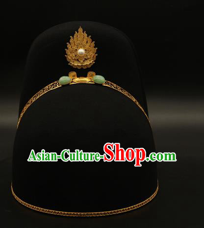 China Handmade Ming Dynasty Emperor Headwear Ancient Royal King Black Hat
