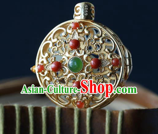 China Classical Silver Sachet Accessories Traditional National Gems Jewelry Handmade Jade Necklace Pendant