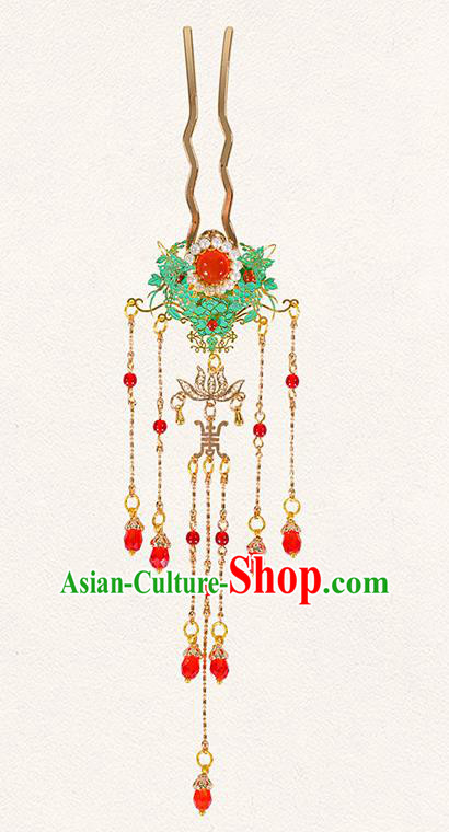 China Qing Dynasty Imperial Concubine Hair Stick Traditional Hanfu Hair Accessories Ancient Court Woman Tassel Hairpins