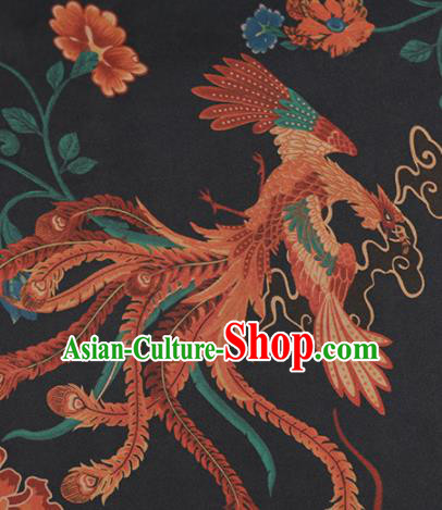 Chinese Classical Phoenix Pattern Design Black Mulberry Silk Fabric Asian Traditional Cheongsam Silk Material