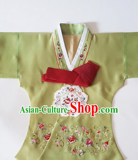Korean Traditional Hanbok Garment Court Embroidered Olive Green Blouse Asian Korea Fashion Costume for Women