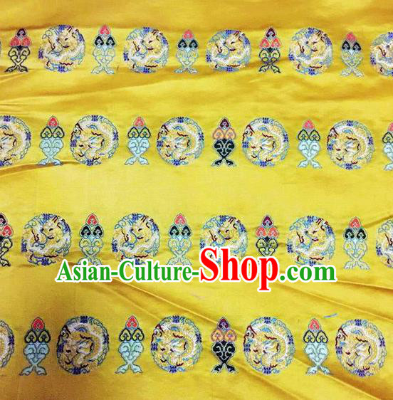 Asian Chinese Classical Dragon Pattern Design Golden Silk Fabric Traditional Nanjing Brocade Material