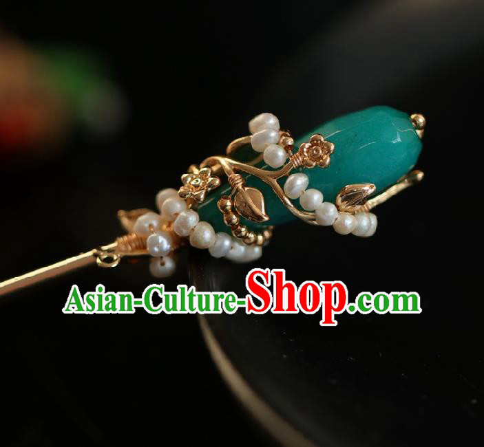 Chinese Handmade Ming Dynasty Princess Green Glass Hairpins Ancient Hanfu Hair Accessories for Women