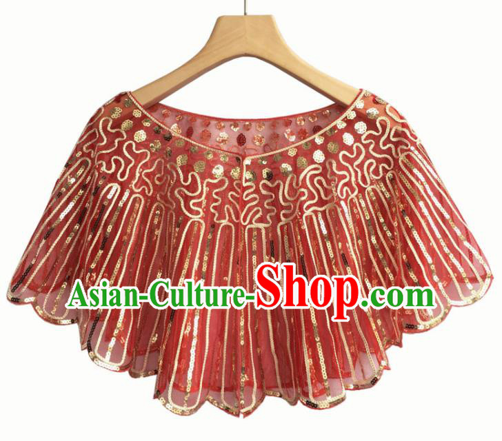 Top Professional Latin Dance Sequins Red Cloak Modern Dance Blouse Stage Performance Costume for Women