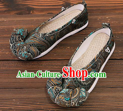 Asian Chinese Traditional Black Satin Embroidered Shoes Princess Shoes Opera Shoes Hanfu Shoes for Women