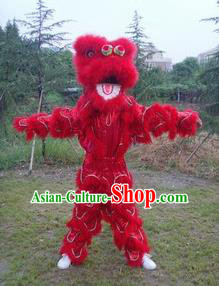 Chinese Traditional Single Lion Dance Red Costume Fur Lion Head Lantern Festival Folk Dance Prop Complete Set