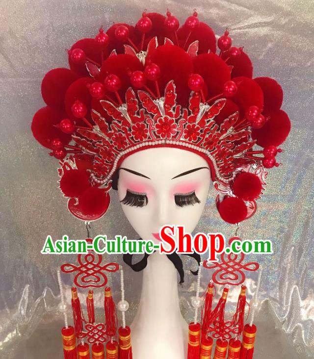 Traditional Chinese Opera Red Butterfly Phoenix Coronet Headdress Peking Opera Diva Hair Accessories for Kids