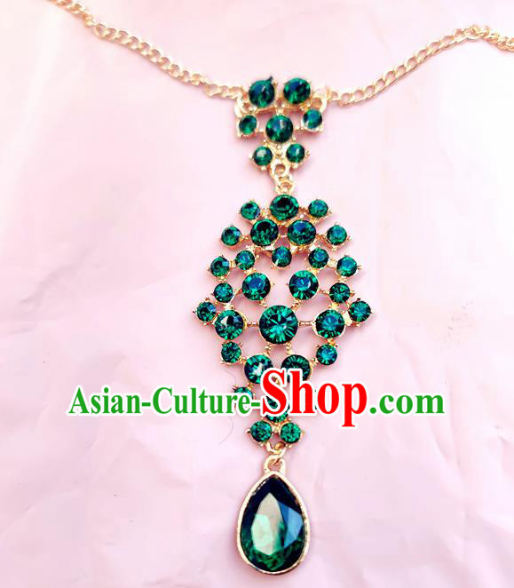 India Traditional Green Crystal Eyebrows Pendant Asian Indian Handmade Hair Accessories for Women