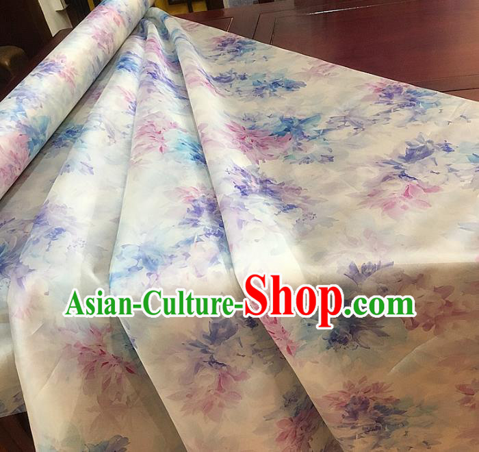 Chinese Traditional Printing Flowers Design Pattern Beige Silk Fabric Cheongsam Mulberry Silk Drapery