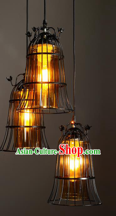 Asian Traditional Hanging Lantern Thailand Handmade Iron Lanterns Three Pieces Lamps