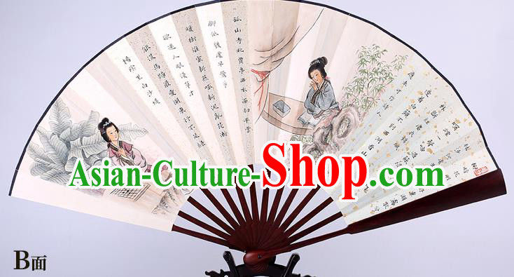 Traditional Chinese Handmade Paper Folding Fan China Printing Beauty Rosewood Accordion Fan Oriental Fan