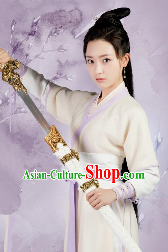 Chinese Ancient Female Swordsman Hanfu Dress Drama Legend of Yun Xi Costume and Headpiece for Women