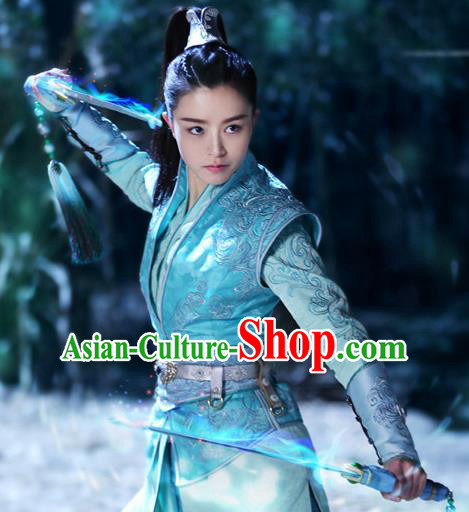 Chinese Historical Drama The Legend of Zu Ancient Female Swordsman Zhou Qingyun Costume and Headpiece for Women