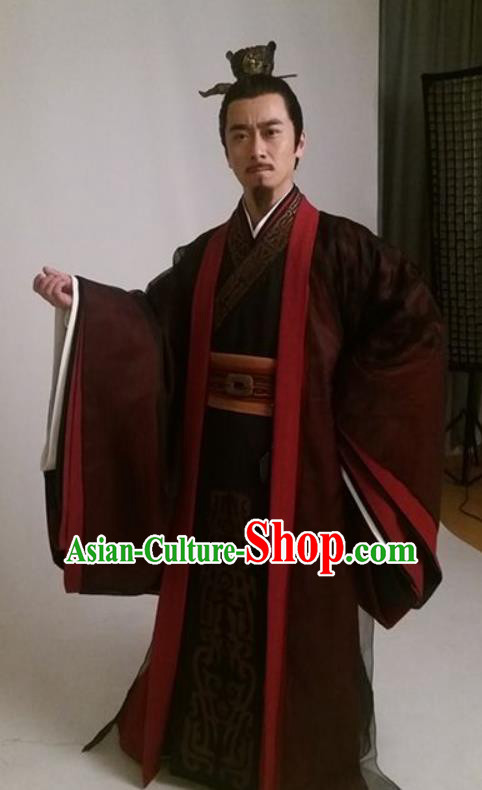 Drama Sword Dynasty Chinese Ancient Prime Minister Costume and Headpiece Complete Set