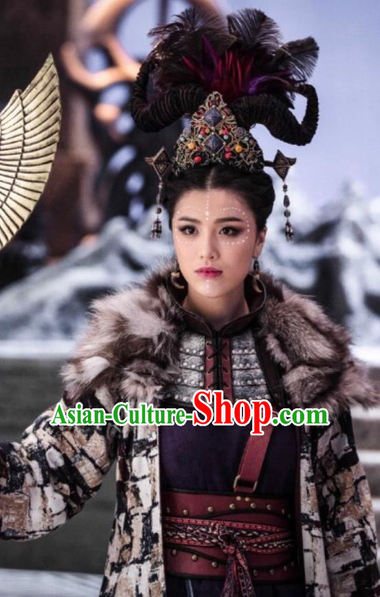 Chinese Ancient Demon Priestess Yue Lan Dress Historical Drama Demon Catcher Costume and Headpiece for Women