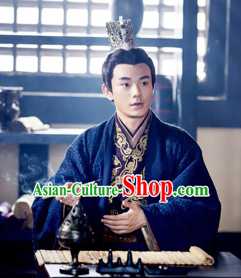 Drama Hero Dream Chinese Ancient Han Dynasty Minister Xiao He Costume and Headpiece Complete Set