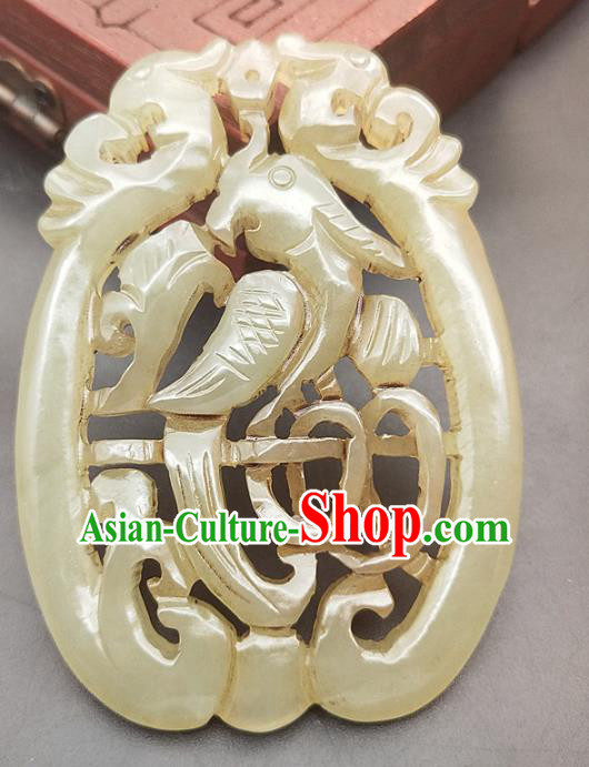 Chinese Handmade Jade Magpie Handgrip Craft Jade Necklace Accessories Carving Jade Label Pendant