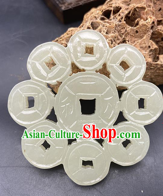 Chinese Ancient Carving Cash Jade Necklace Accessories Hetian Jade Pendant Jade Label Craft