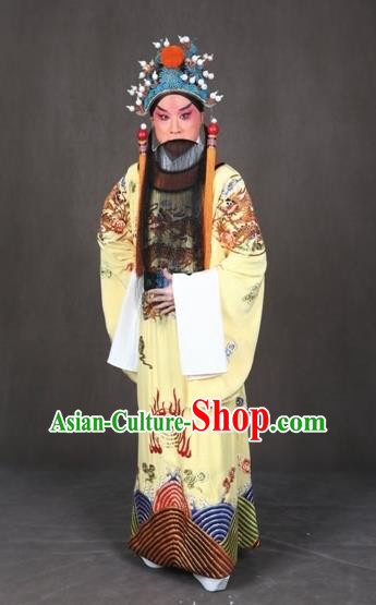 Chinese Peking Opera Old Male the Royal Consort of Tang Costumes Emperor Xuanzong Apparel Garment and Headwear
