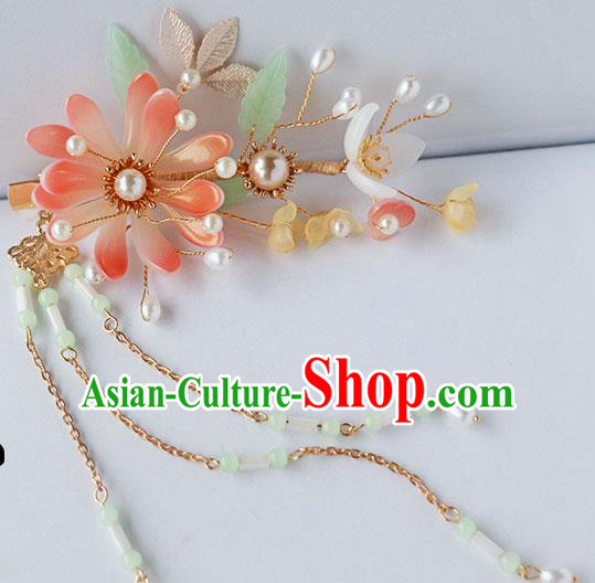 Chinese Ancient Pink Flower Hair Clip Hanfu Hair Accessories Women Headwear Lotus Hairpin
