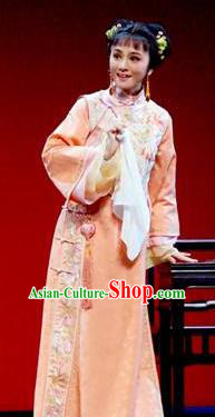 Chinese Shaoxing Opera Hua Tan Oange Dress and Headpieces Bu Bu Jing Xin Yue Opera Qing Dynasty Princess Garment Costumes Apparels