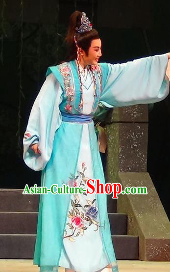 Mei Long Zhen Chinese Yue Opera Young Male Garment and Headwear Shaoxing Opera Noble Prince Blue Costumes